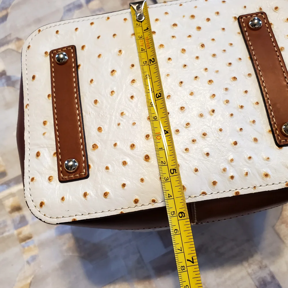 Dooney & Bourke White and Tan Perforated Shoulder Bag - Picture 8 of 12